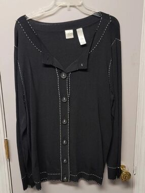 Emma James Size 2X Black with White Button Up Cardigan Long Sleeves